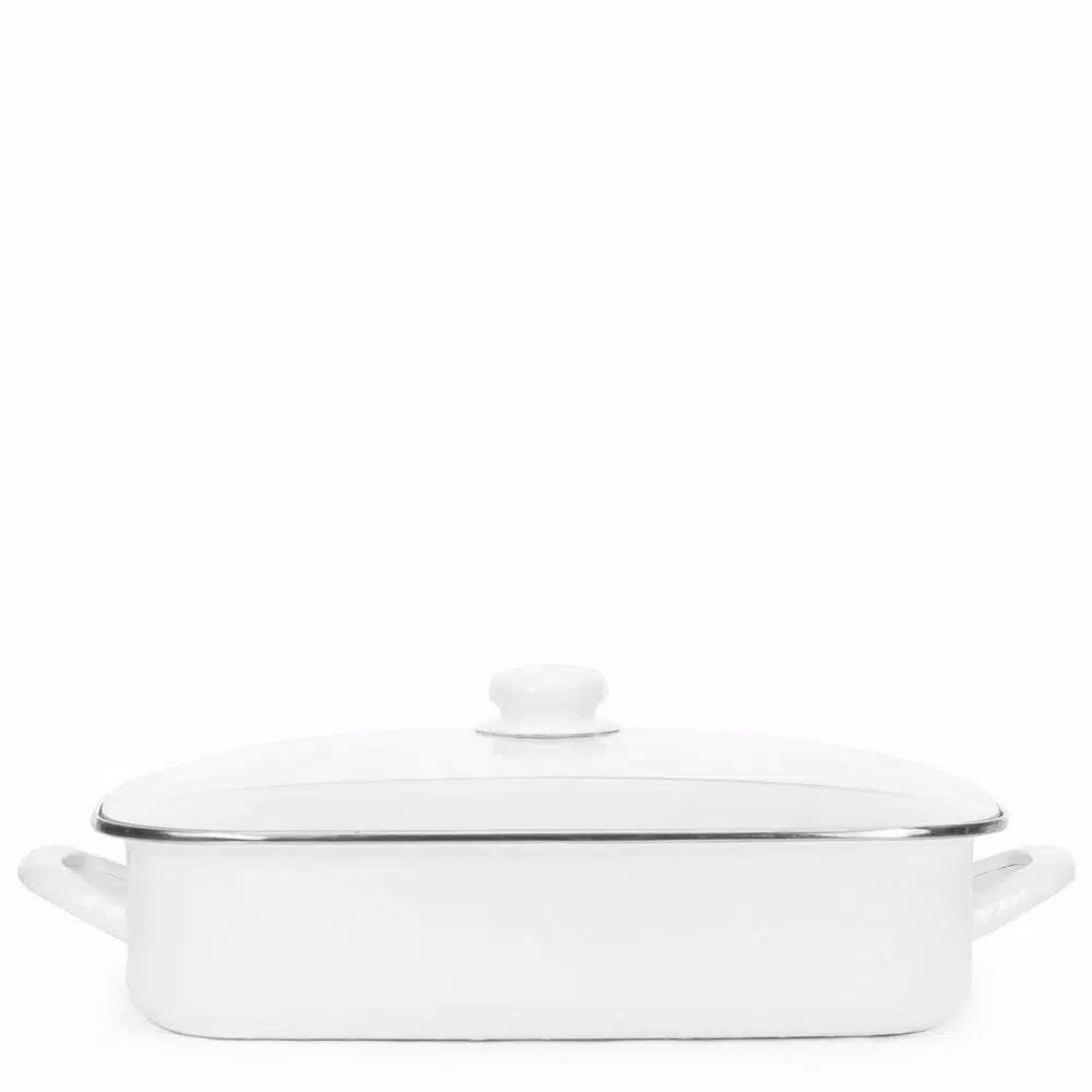 Cookware Golden Rabbit Solid White 10.5 Qt. Enamelware Roasting Pan With Lid 3 Cookware Golden Rabbit Solid White 10.5 Qt. Enamelware Roasting Pan With Lid