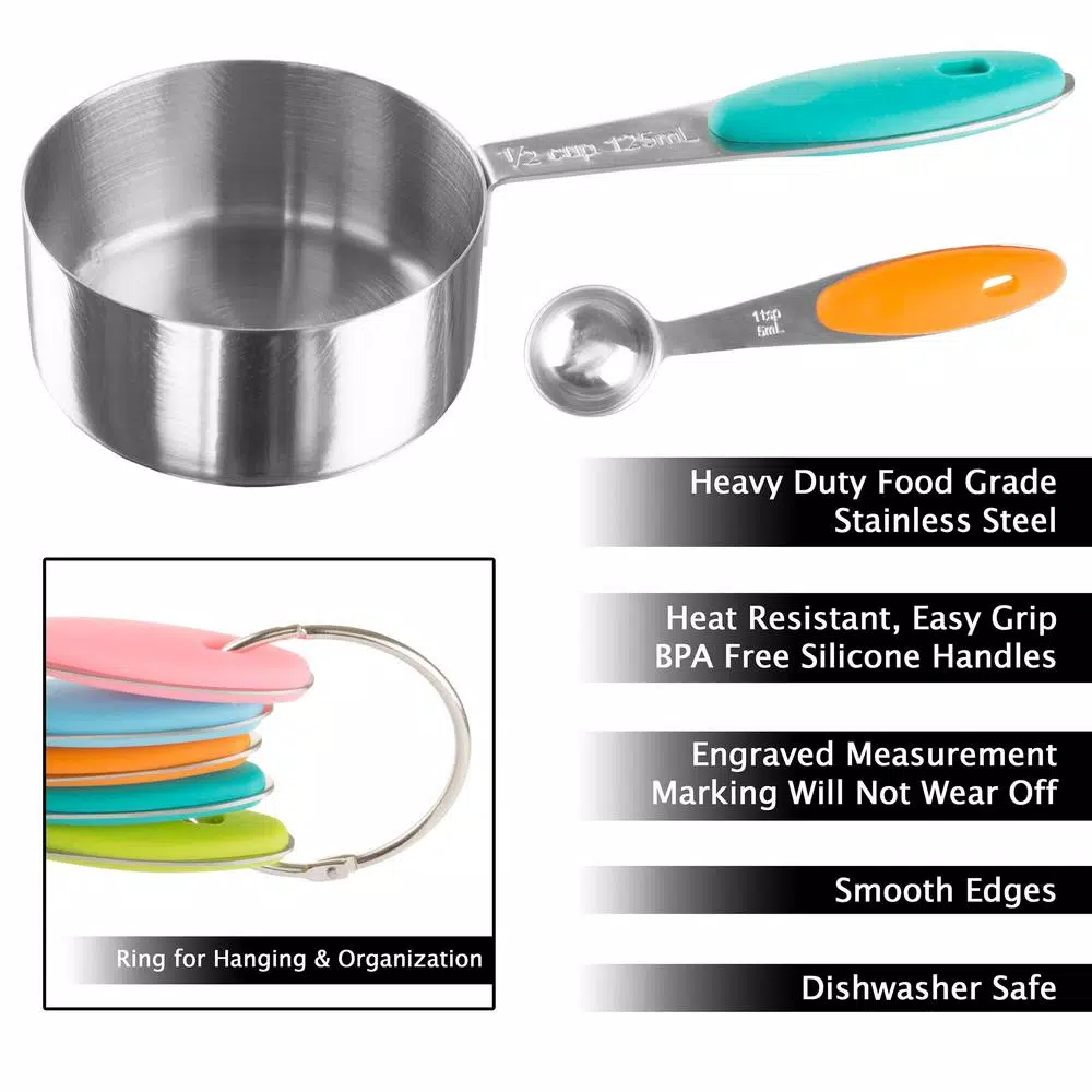 Bakeware Classic Cuisine 10-Piece Stainless Steel With Silicone Measuring Cups And Spoons Set 5 Bakeware Classic Cuisine 10-Piece Stainless Steel With Silicone Measuring Cups And Spoons Set - Image 3