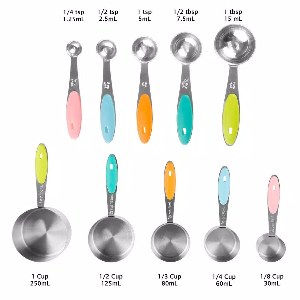 Bakeware Classic Cuisine 10-Piece Stainless Steel With Silicone Measuring Cups And Spoons Set 4 Bakeware Classic Cuisine 10-Piece Stainless Steel With Silicone Measuring Cups And Spoons Set - Image 2