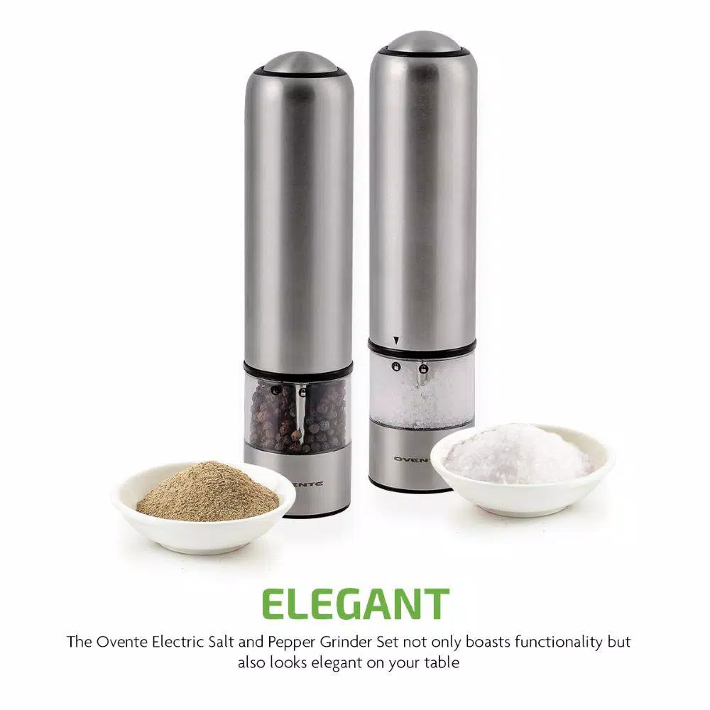 Kitchen Gadgets & Tools Ovente Stainless Steel With Ceramic Blades Electric Salt And Pepper Grinder Set, 6 AAA Battery Operated 6 Kitchen Gadgets & Tools Ovente Stainless Steel With Ceramic Blades Electric Salt And Pepper Grinder Set, 6 AAA Battery Operated - Image 4