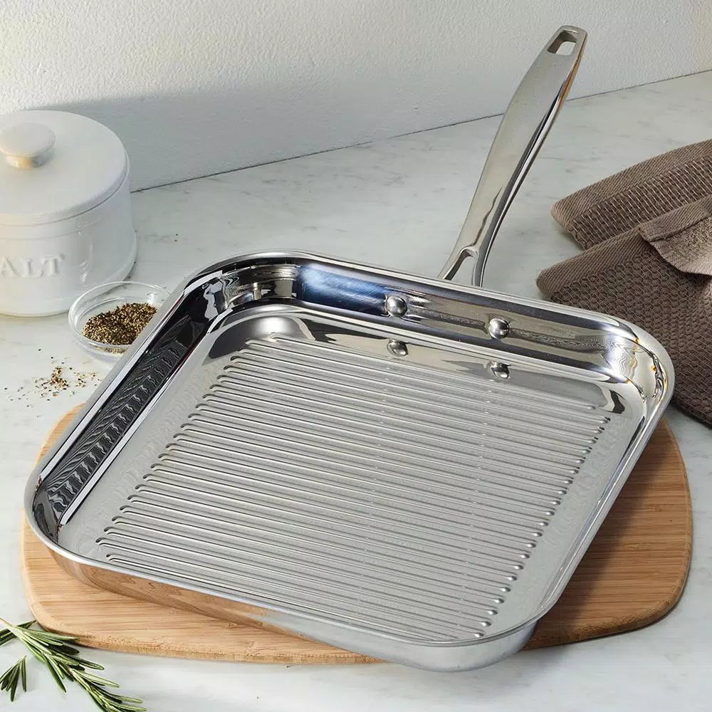 Cookware Tramontina Gourmet Tri-Ply Clad 11 In. Stainless Steel Grill Pan 4 Cookware Tramontina Gourmet Tri-Ply Clad 11 In. Stainless Steel Grill Pan - Image 2