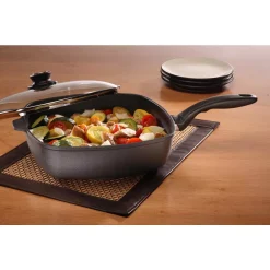 Cookware Swiss Diamond Classic Series 5 Qt. Cast Aluminum Nonstick Saute Pan In Gray With Glass Lid -Weston Shop swiss diamond saute pans 66283c c3 1000