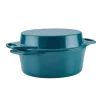 Bakeware Rachael Ray Create Delicious 4 Qt. Cast Iron Casserole Dish In Teal Shimmer With Griddle Lid
