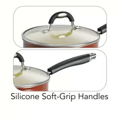 Cookware Tramontina Style Ceramica 3 Qt. Aluminum Ceramic Nonstick Sauce Pan In Copper With Glass Lid -Weston Shop tramontina sauce pans 80110 049ds 4f 1000