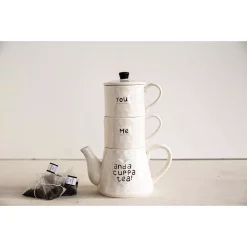 Alternative view of Cookware 3R Studios 20 Oz. White Stackable Teapot And Mugs