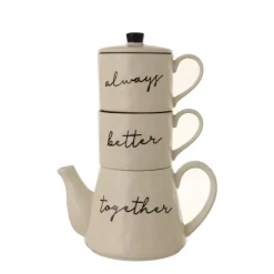 Cookware 3R Studios 18 Oz. White Stackable Teapot And Mugs