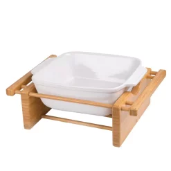 Bakeware Creative Home Stoneware 9 In. X 9 In. Square Baking Pan Casserole Baking Dish With Bamboo Cradle For Cooking Cake Dinner Banquet