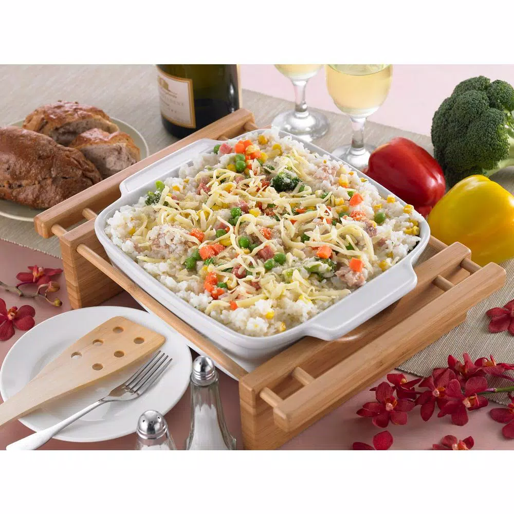 Bakeware Creative Home Stoneware 9 In. X 9 In. Square Baking Pan Casserole Baking Dish With Bamboo Cradle For Cooking Cake Dinner Banquet 4 Bakeware Creative Home Stoneware 9 In. X 9 In. Square Baking Pan Casserole Baking Dish With Bamboo Cradle For Cooking Cake Dinner Banquet - Image 2