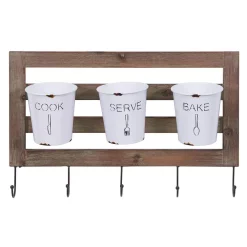 Kitchen Utensils DANYA B Hanging Metal Utensil Caddy With Hooks And Tin Buckets