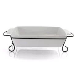 GIBSON Elite 15.5 In. Rectangle Stoneware Bakeware With Metal Rack