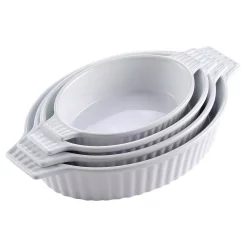 MALACASA 4-Piece White Oval Bakeware Set Porcelain Baking Dish Set For Cooking Kitchen