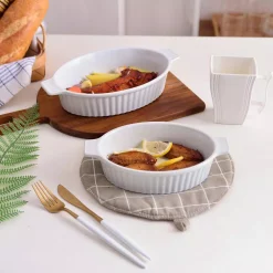 Alternative view of MALACASA 2-Piece White Oval Porcelain Bakeware Set 9.5 In. And 11.25 In. Baking Dishes