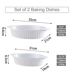 MALACASA 2-Piece White Oval Porcelain Bakeware Set 12.75 In. And 14.5 In. Baking Dish -Weston Shop white malacasa bakeware sets bake bake 032 wb 1f 1000