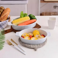 MALACASA 2-Piece White Oval Porcelain Bakeware Set 12.75 In. And 14.5 In. Baking Dish -Weston Shop white malacasa bakeware sets bake bake 032 wb 31 1000