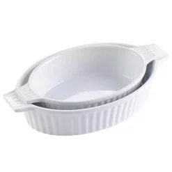 MALACASA 2-Piece White Oval Porcelain Bakeware Set 12.75 In. And 14.5 In. Baking Dish