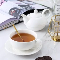 Cookware MALACASA White Porcelain Teapot 11 Ounce Tea For One Set 1 Piece Teacup And Saucer -Weston Shop white malacasa tea kettles sweet time 009 31 1000
