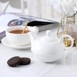 Cookware MALACASA White Porcelain Teapot 11 Ounce Tea For One Set 1 Piece Teacup And Saucer -Weston Shop white malacasa tea kettles sweet time 009 c3 1000