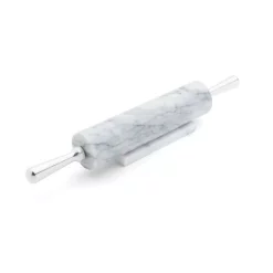 Bakeware Fox Run White Marble Rolling Pin And Base With Aluminum Handles
