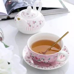 Cookware MALACASA Porcelain Tea Pot Set For One 11 Ounce Teapot 1 Piece Teacup And Saucer Set -Weston Shop white with pattern malacasa tea kettles sweet time 012 c3 1000